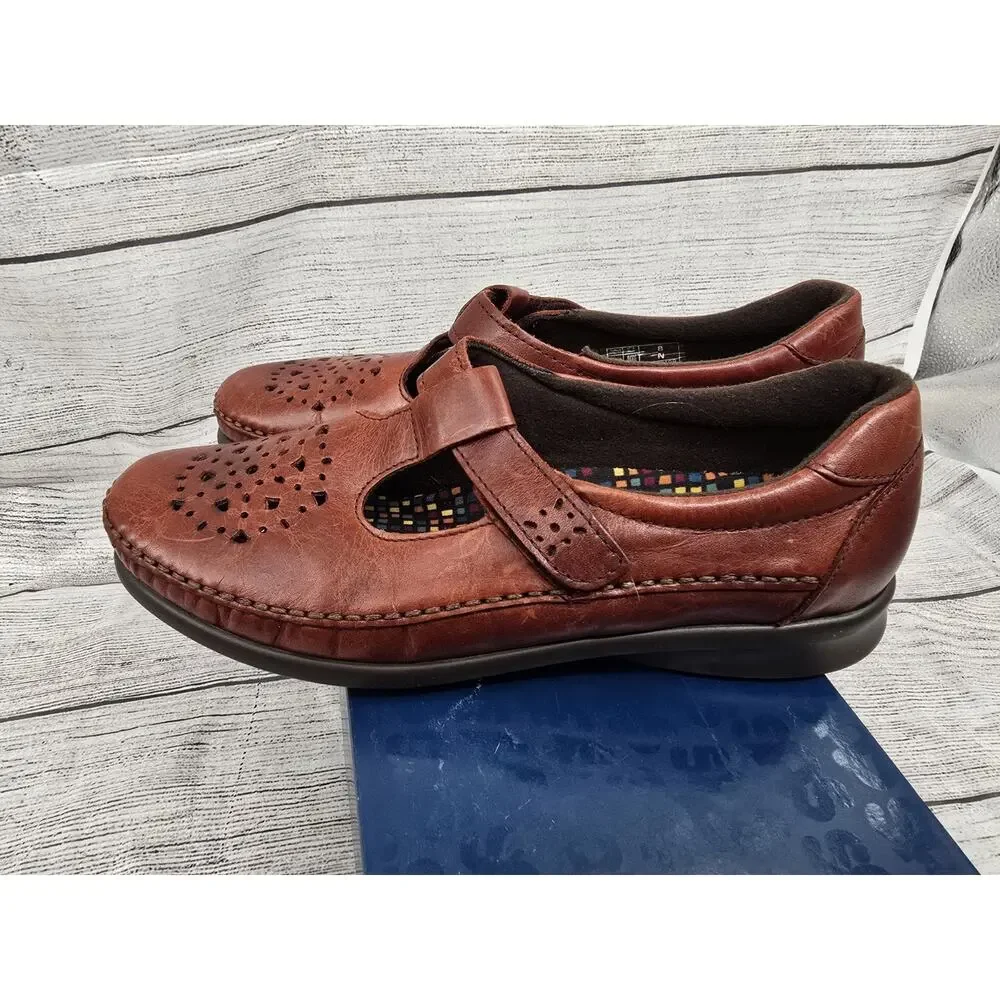 SAS Womens Size 8 N Leather Willow Slip On Loafers Walking Shoes Walnut Brown - Picture 4 of 12